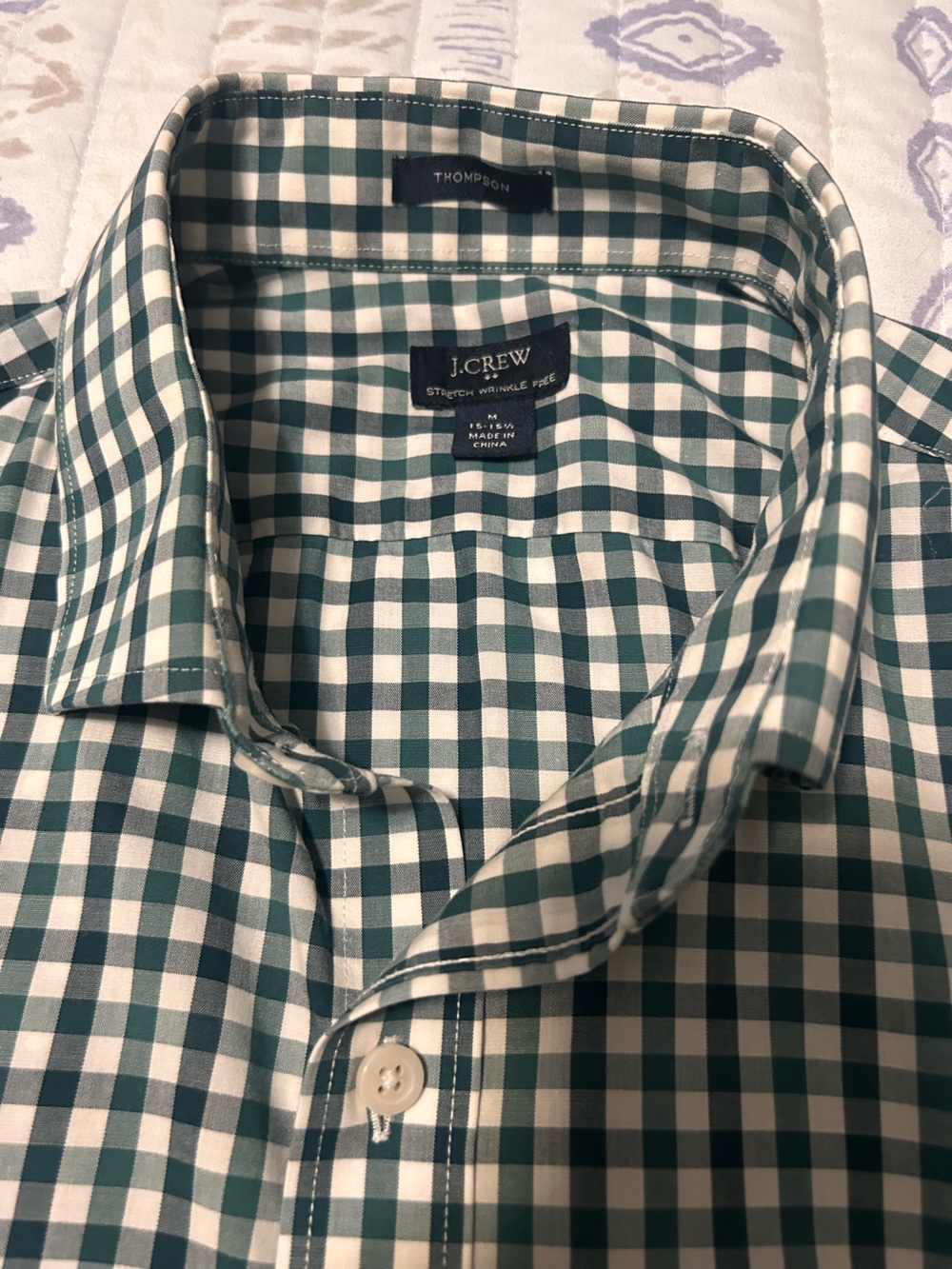 J. Crew Men's Teal and White Gingham Button-Down Shirt